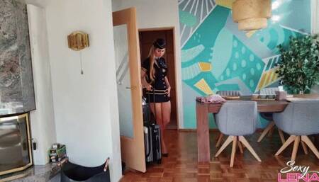 Stewardess with stinky Pantyhose Feet Blowjob and Footjob Cum Explosion