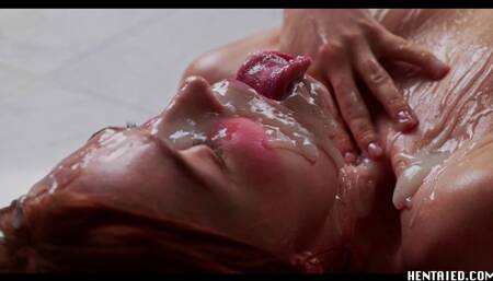 Jia Lissa Ahegao went full Extreme Bukkake - Full of cum redhead - Real life hentai