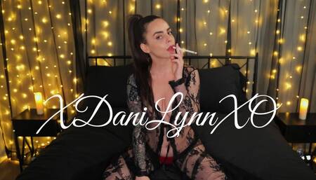 Smoking Wearing Lace Robe and Red Panties