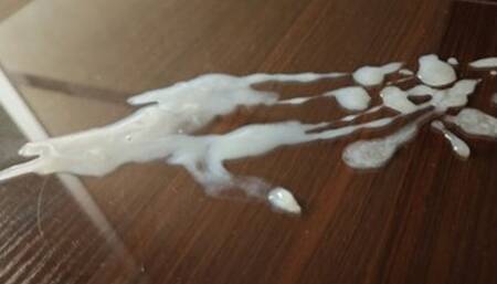 Asian Crossdresser cumshot on acrylic and eating 2 - S005