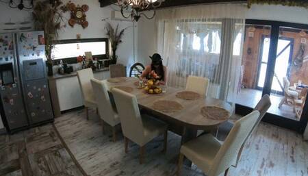 Hot step-mom feeding her ass and pussy