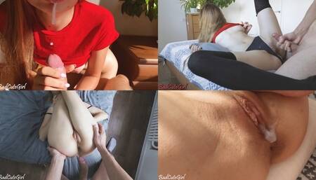 Compilation. BadCuteGirl in the Rain of Cum!