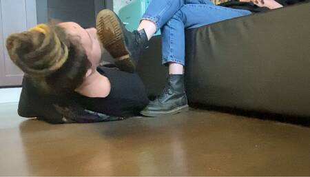 Slave's licking sand and mud from My boots and massaging My divine bare feet