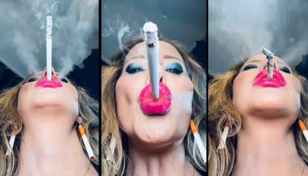 Smoking vs slim 120 menthol in super close up neck view