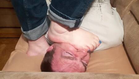 Stomped on the face on the sofa