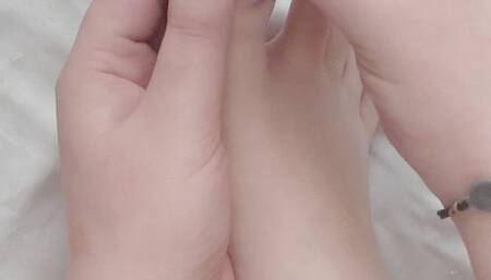 I cut my nails and get a foot massage, cream on feet