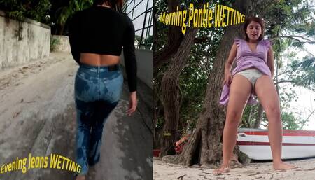 Wetting Panties and Jeans on a bare foot island walk