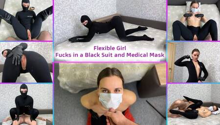 Flexible Girl Fucks in a Black Suit and Medical Mask - Balaclava - Eye contact - Talex gloves - Medical fetish - Nurse - Covered clothing - Fucking with nurse - Cum on medical mask - Blowjob - Stretching - Pussy tease - Tight clothes - Handjob with medica