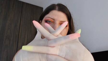 Fucking dildo with condom and latex gloves