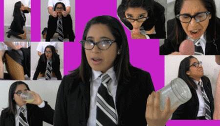 Cum inspector eRica drinks cum from a jar, gets fucked & then gets blasted with spunk!