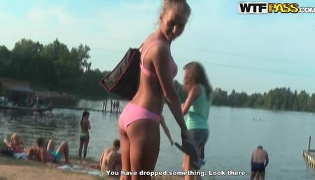 Sexy girl in bikini gets paid for sex
