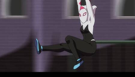 Venom tongue fucks Spider Gwen's asshole and double penetrates her