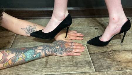 Sadistic palms and arms trampling with stilettos