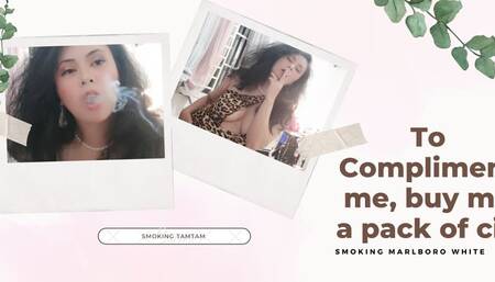 TO COMPLIMENT ME BUY ME A PACK OF CIGARETTE, SMOKING MARLBORO WHITE IN LEOPARD PRINT BODYSUIT