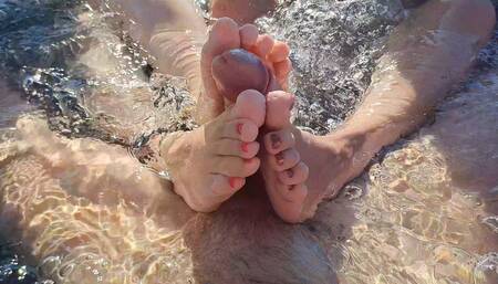 Cum on My Wet Step Sisters Feet - Outdoor Bathtub Threesome Dream Foot Job