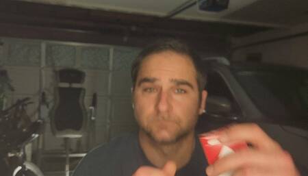 Guy smoking a Marlboro Red 100 in the garage Sexy smoking