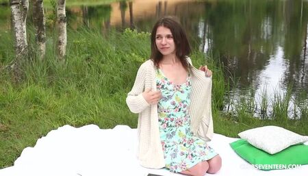 Super skinny girl getting naked outdoors
