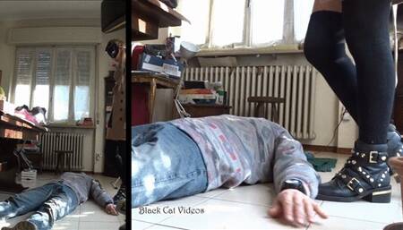 Alice simple trampling in boots (two cameras)