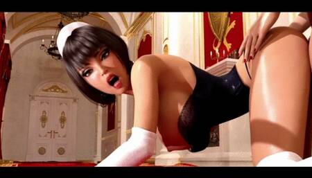 Futa princess fucks her curvy maid in the palace