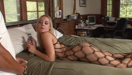 Blonde in fishnets with her horny fucker