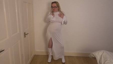 princess Leia Cosplay Dancing Striptease in PVC boots