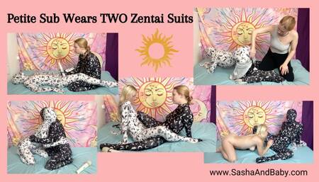 Petite Teen Steals and Wears TWO Zentai Suits with Tights and Dildo Fuck