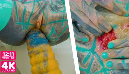 Anal Masturbation Gapes and Prolapse with Giant Dildo