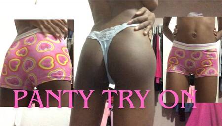Skinny girl tries on different panties for you