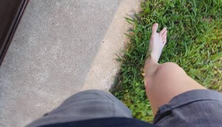 Fifi driving across town barefoot