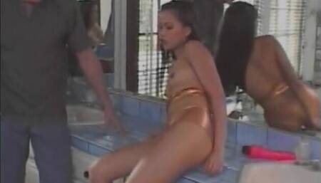 Lovely asian teen anally fucked by big dick in the bathroom