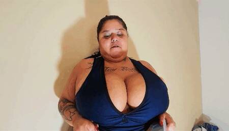 BBW is smothering her skinny submissive guy with her huge tits