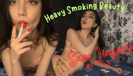 Heavy Smoking Beauty in Lingerie