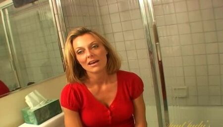 Brenda masturbates in the bathroom.