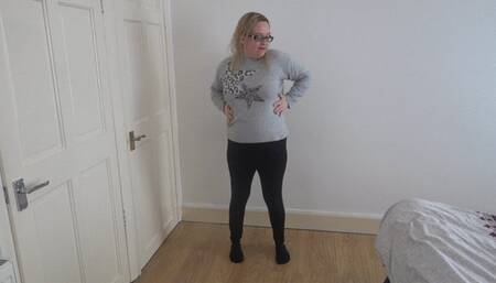 Naughty Mom stripping naked knickers and Bra and leggings