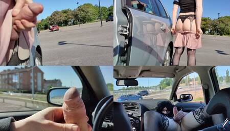 Risky Flashing on a Busy Parking Lot and Cumshot Close to a Highway