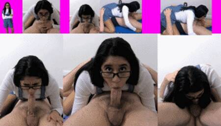 eRica rewards her boyfriend by letting him dump a massive load down her throat while she wears overalls!