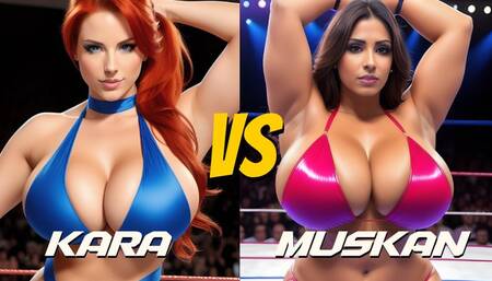 Big tit topless female pro wrestling: Kara vs Muskan LOW
