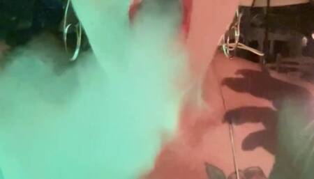 Smoking my red Marlboro by the pool at night - Deep Inhales, Nose exhales, Cough, A few puffs in your face, bikini, Long red nails, Red lipstick