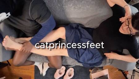 Hot, curvy, tattooed, long leg Hungarian milf foot massage before Marathon6, size 9 french pedicure