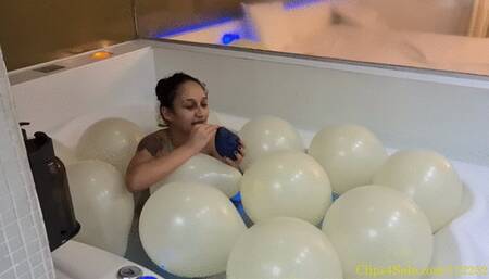 Safira B2P a 17" TufTex and Apply Her Nails on a Dozen of Balloons While in the Tub