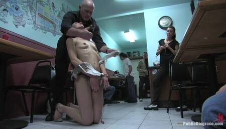 Hot Amateur Fucked in Diner and Made to Give BJ's to Strangers!