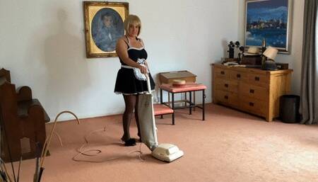Vacuuming in a French maid uniform! With vintage vacuum!