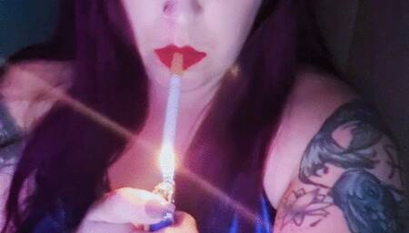 Sophisticated Satin Clad Dominatrix Using Human Ashtray