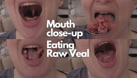 Close-up Mouth Eating Raw Veal - Chewing and Mouth Fetish - HD Version