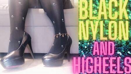 FEET FETISH, BLACK NYLON AND HIGHEELS