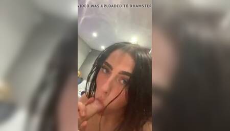 Horny brunette wank suck and cum