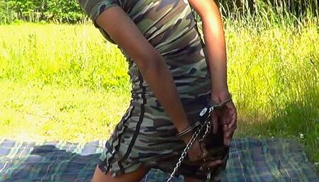 Anise - Self Ballgag & Hogcuff on Blanket in Park (Mpeg)