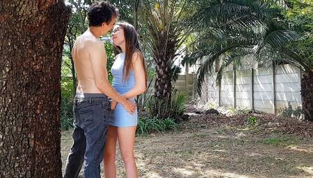 Horny Lexi Fucks Daddy Outside Behind a Tree!