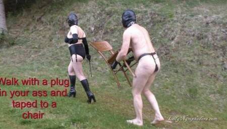 Lady Nymphodora - Walk with a plug in your ass and taped to a chair HD