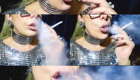 EXTREME COUGH - Yellow fingers and teeth - Close-up - Winston 100s - Deep Inhales - Smoke rings, Multiple pumps, Puffs, Nose exhales, Long drag, Power smoking, Sparkling mouth, Long nails